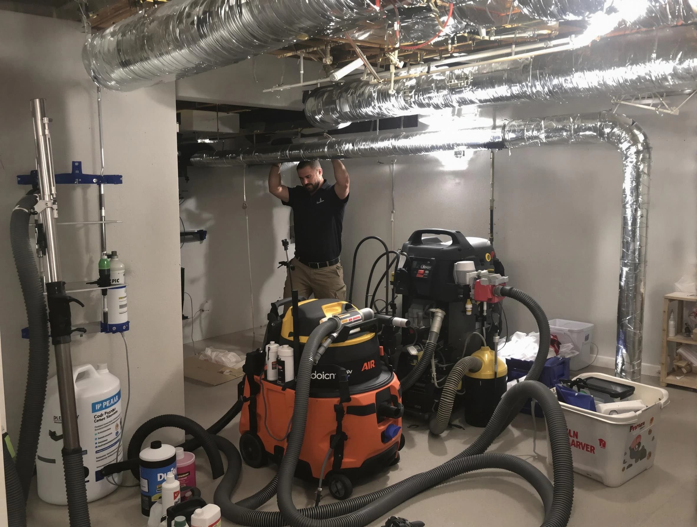 Pelham Air Duct Cleaning specialist performing professional mold removal from air ducts using safety equipment in Pelham