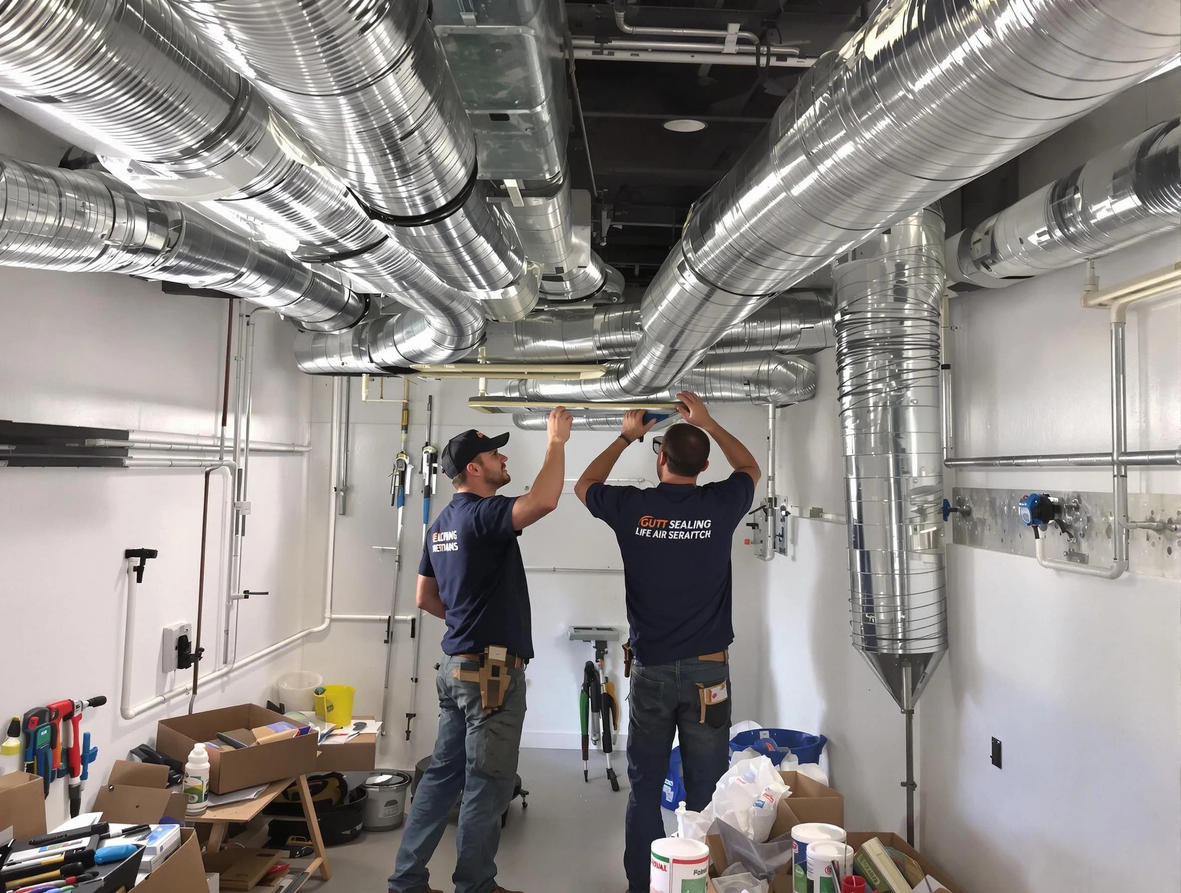 Pelham Air Duct Cleaning technician applying professional duct sealing solutions in Pelham