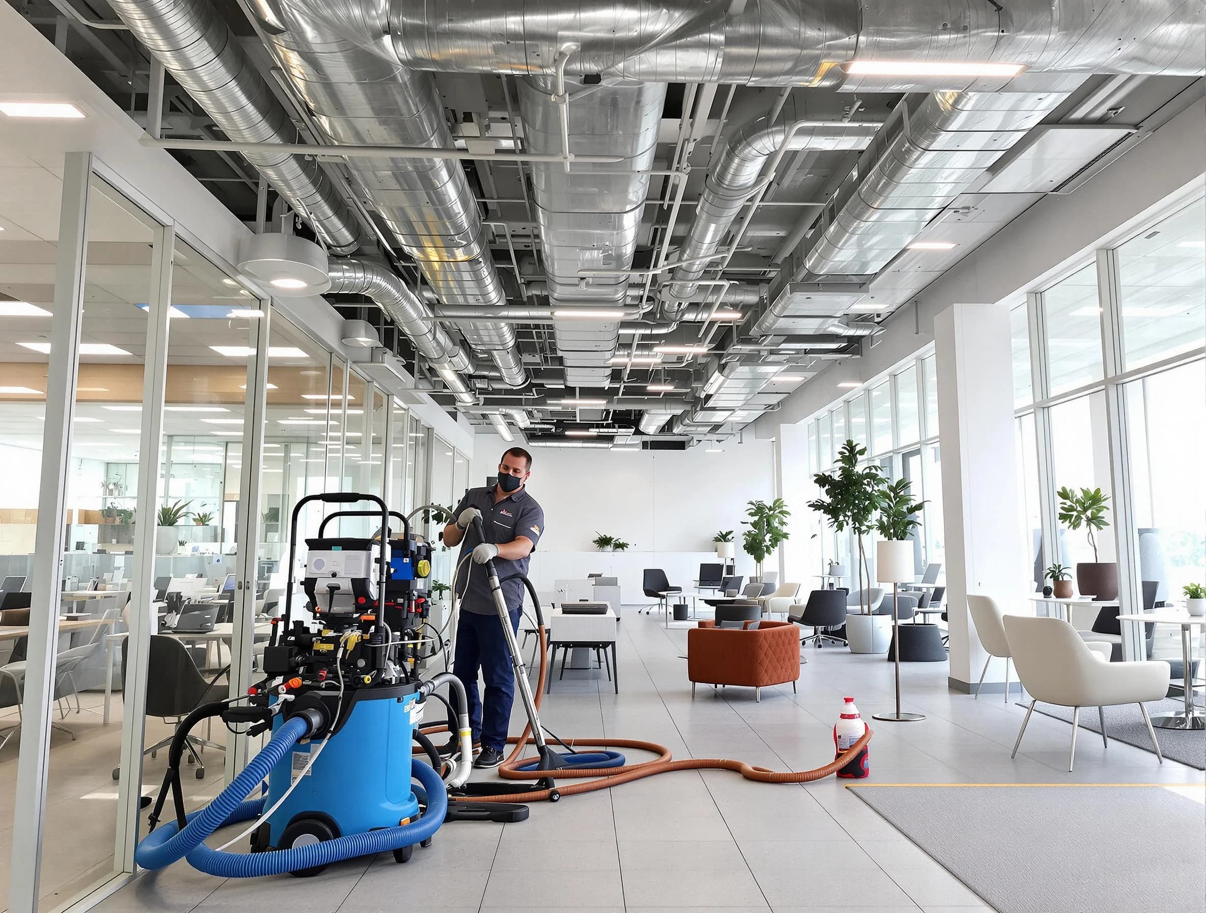 Pelham Air Duct Cleaning team conducting comprehensive commercial duct cleaning at a business location in Pelham