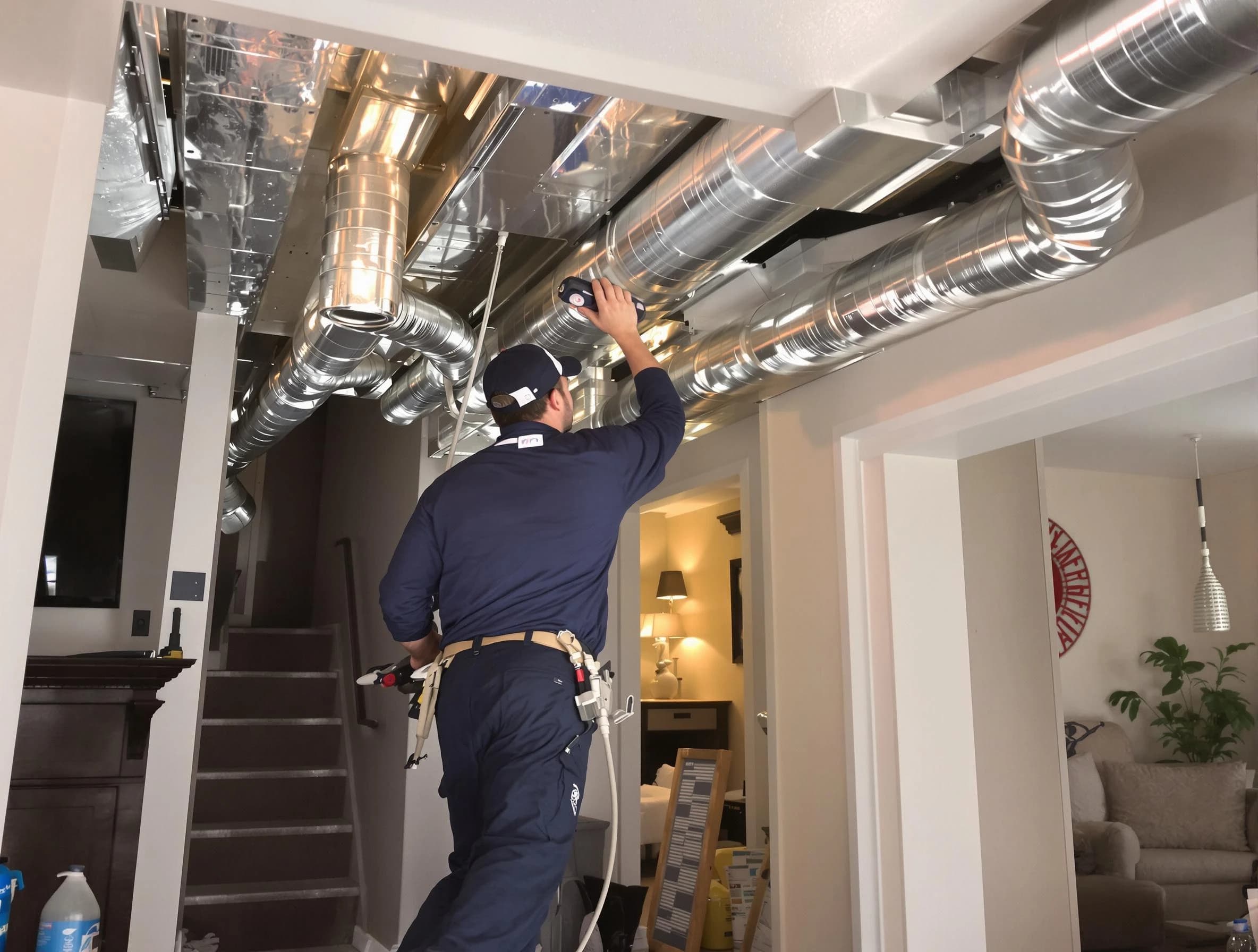 Pelham Air Duct Cleaning expert performing specialized duct cleaning in a mobile home in Pelham