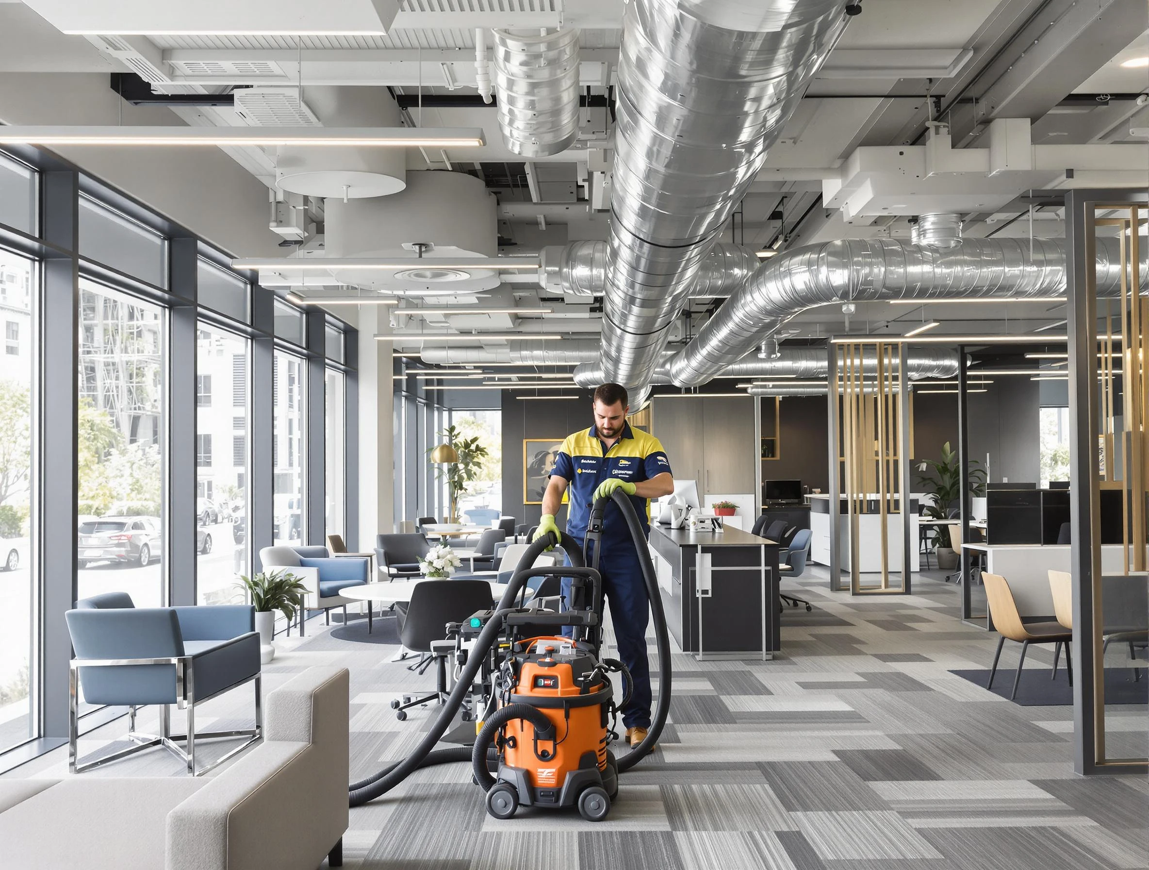 Pelham Air Duct Cleaning team performing thorough commercial duct cleaning at a Pelham business center